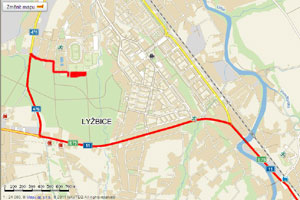 Mapa p��jezdu k tenisov�mu are�lu od Jablunkova, �adce